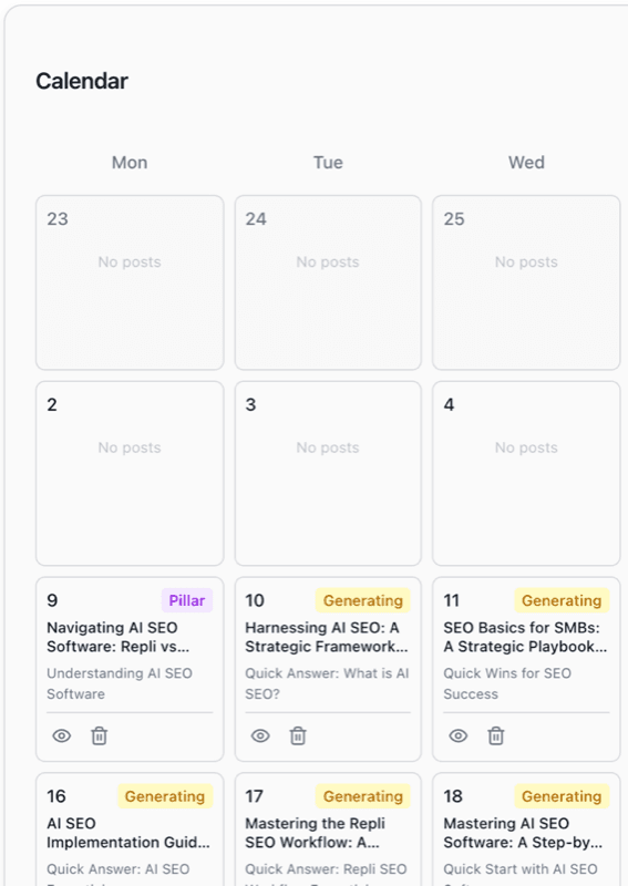 Content calendar