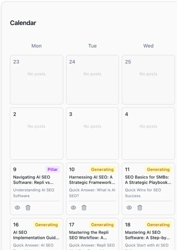 Content calendar